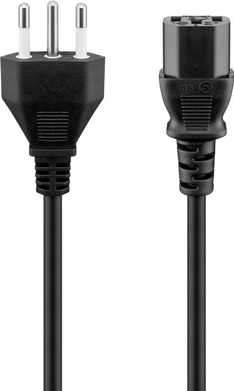 Kaltgerätekabel Italien, 1,8 m, Schwarz - Kabellänge 1.8 m - Italien-Stecker (Typ L, CEI 23-16-VII) > Gerätebuchse C13 (Kaltgeräteanschluss) Kaltgerätekabel Italien, 1,8 m, Schwarz - Kabellänge 1.8 m - Italien-Stecker (Typ L, CEI 23-16-VII) > Gerätebuchse C13 (Kaltgeräteanschluss)