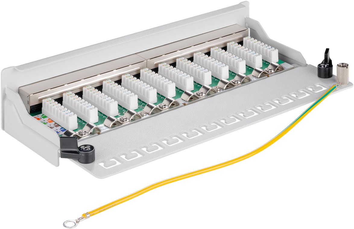 CAT 5e Mini/Desktop Patch Panel, 12 Port, (1 HE) - Farbversion Grau - STP geschirmt, Grau CAT 5e Mini/Desktop Patch Panel, 12 Port, (1 HE) - Farbversion Grau - STP geschirmt, Grau