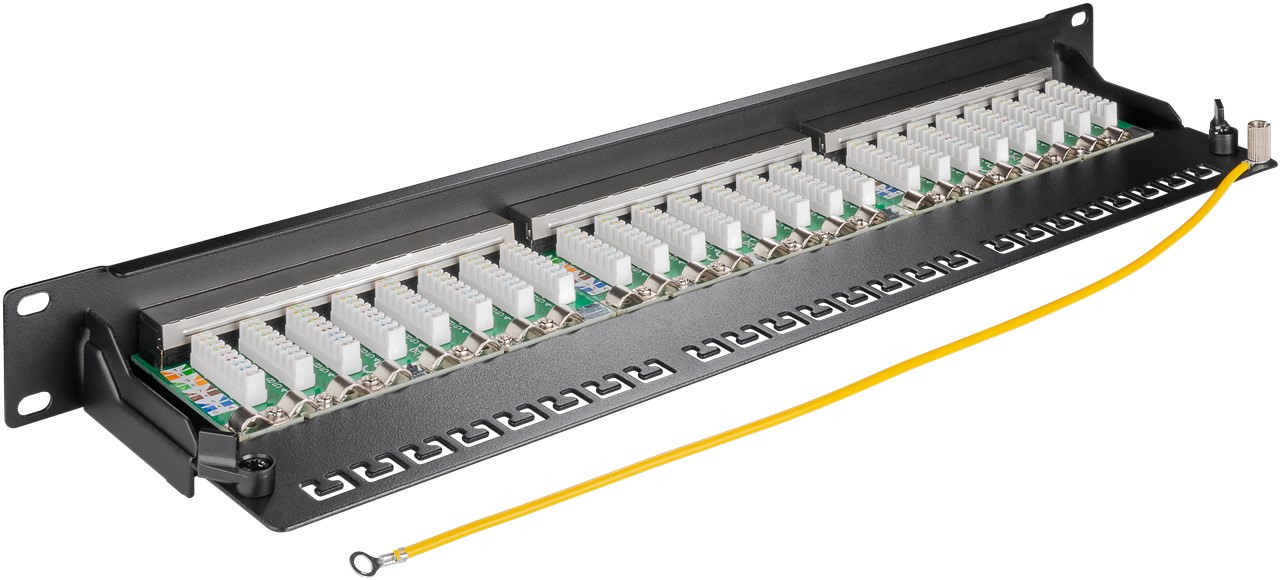 CAT 6a 19-Zoll (48,3 cm) Patch Panel, 24 Port, (1 HE) - Farbversion Schwarz - STP geschirmt, Schwarz CAT 6a 19-Zoll (48,3 cm) Patch Panel, 24 Port, (1 HE) - Farbversion Schwarz - STP geschirmt, Schwarz