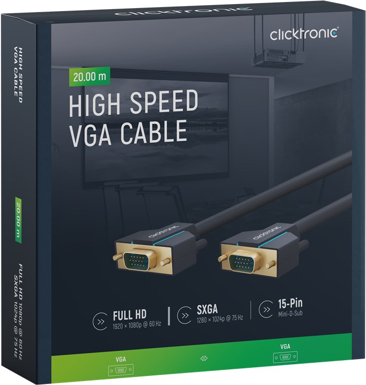 VGA-Kabel - Kabellänge 20 m - Premium-Kabel|1x VGA-Stecker 1x VGA-Stecker|20,0 m|SXGA @ 75 Hz