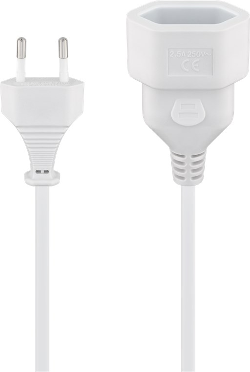 Verlängerung Eurostecker, 2 m , weiß Verlängerung Eurostecker, 2 m , weiß - Kabellänge 2 m - Eurostecker (Typ C, CEE 7/16) > Eurobuchse (Typ C, CEE 7/16)