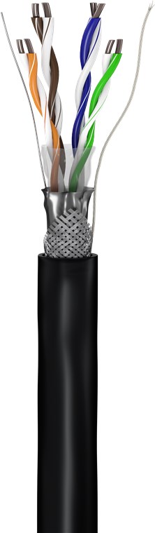 CAT 5e Outdoor Netzwerkkabel, SF/UTP, Schwarz - Kabellänge 100 m - Kupferkaschierter Aluminiumleiter (CCA), AWG 24/1 (solid), Polyethylen-Kabelmantel (PE) CAT 5e Outdoor Netzwerkkabel, SF/UTP, Schwarz - Kabellänge 100 m - Kupferkaschierter Aluminiumleiter (CCA), AWG 24/1 (solid), Polyethylen-Kabelmantel (PE)